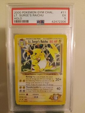 2000 POKEMON GYM CHALLENGE #11 LT. SURGE'S RAICHU HOLO PSA 5